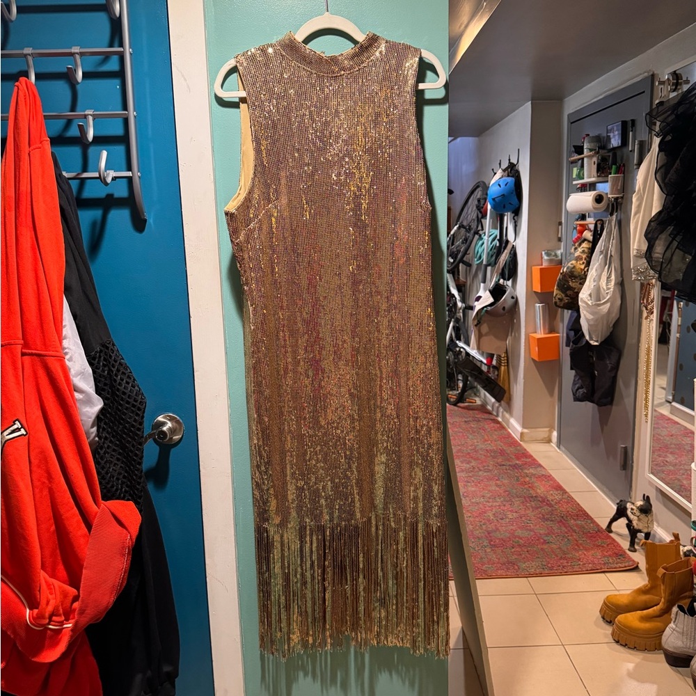 Sequin fringe tank dress